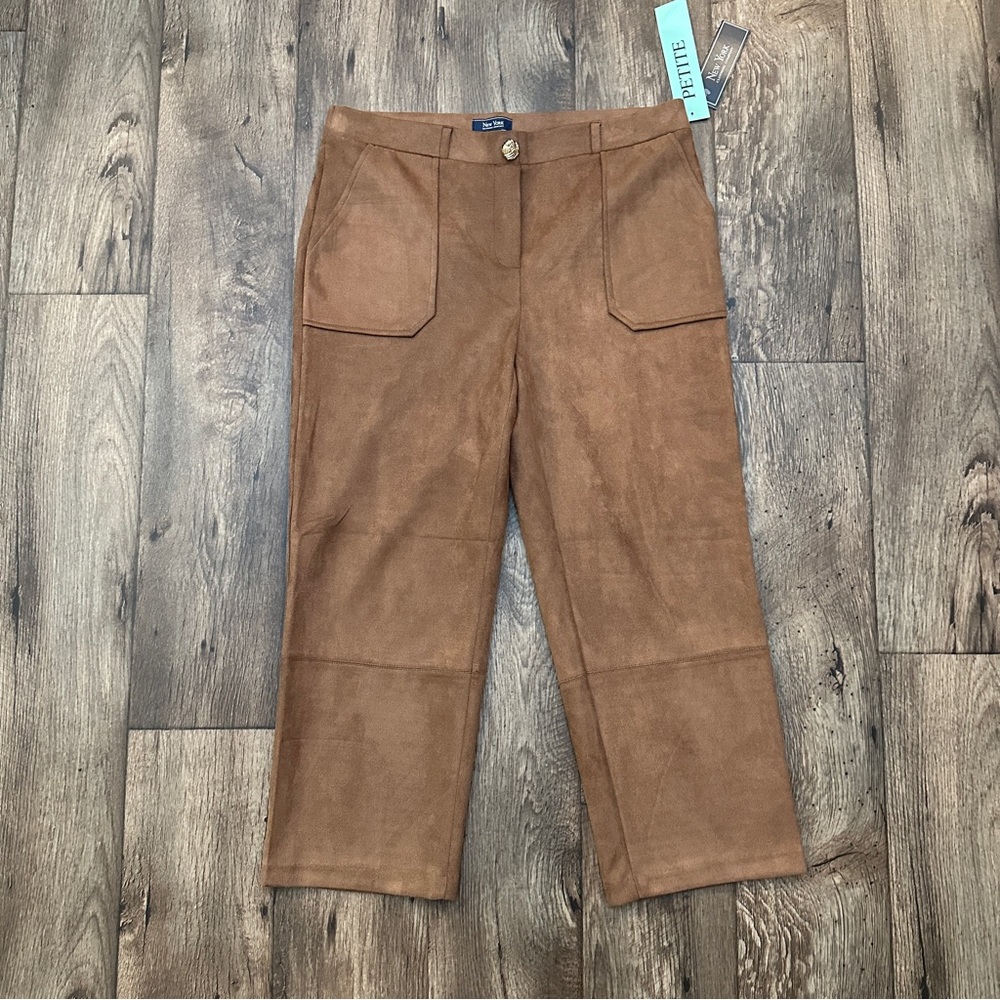 New York Clothing Company Faux Suede Petite Pant Women’s Sz PL Brown